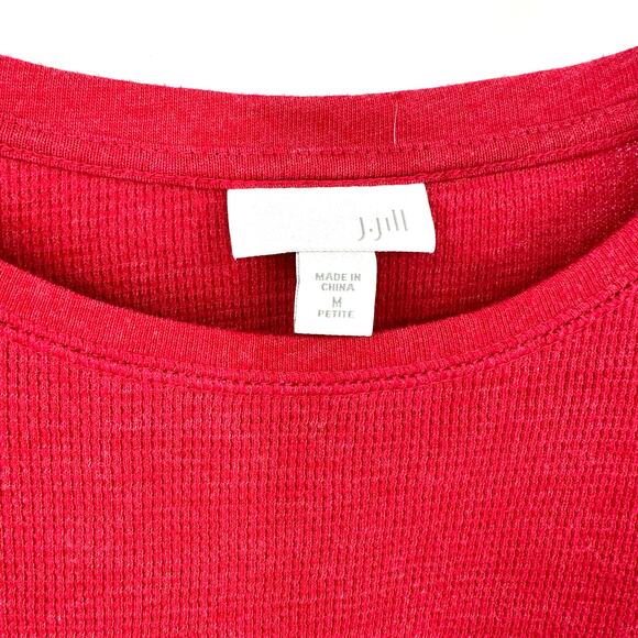 J Jill Size Medium Petite Shirt Red Waffle Weave Button Cuffs Long Sleeve Casual - Picture 5 of 6